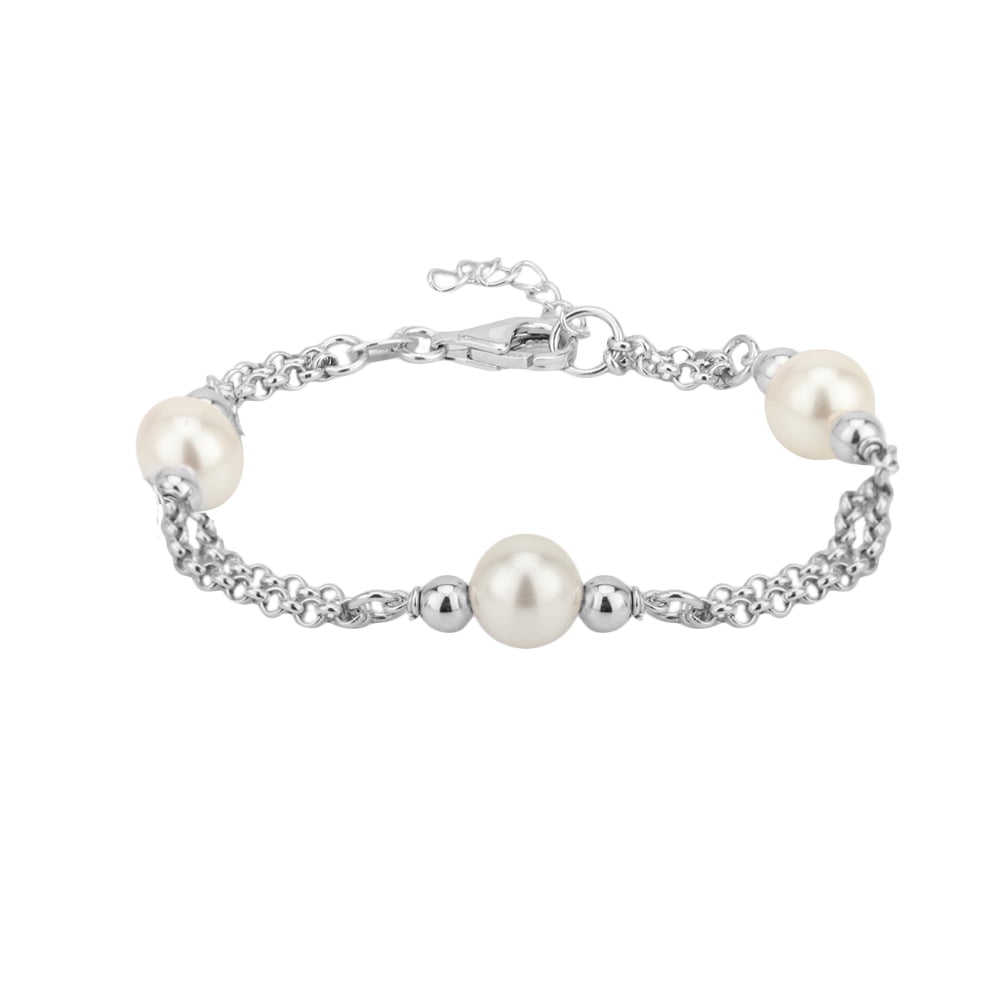 Vanbelle Sterling Silver Jewelry Double Layered Beaded Bracelet with Swarovski Pearl and Rhodium Plated for Women and Girls
