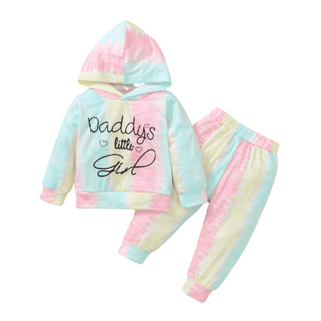

Mikrdoo Baby Girls Outfits Daddy s little girl Tie-dye Hoodies For Winter Pants 2Pcs Clothes Set Pink 6-9 Months