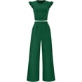 thumbnail image 4 of BRELIL Women Two Piece Sets Casual Round Neck Sleeveless T-Shirt Wide Leg Pants Summer Lounge Matching Outfits Solid Basic Tracksuit Vacation Travel, Green M, 4 of 8