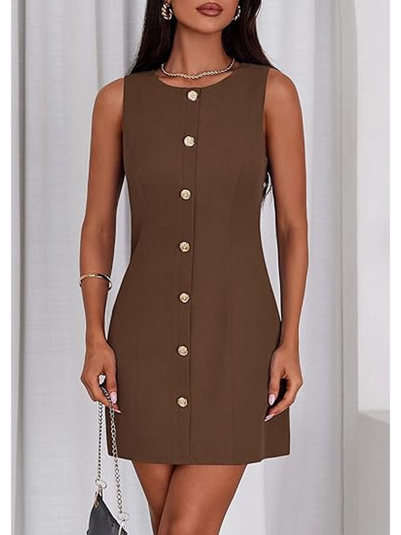 princess polly baby blue dress Prettygarden Work Dresses for Women Summer Business Short Dress Sleeveless Button Down Formal Elegant Office Outfits, Women's, Size: 2XL, Brown