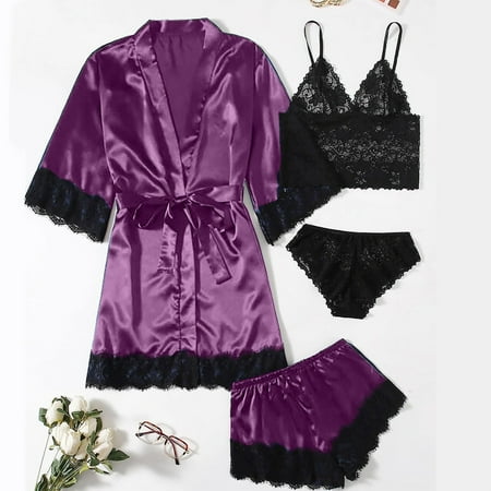 

Tejiojio Mother s Day Gifts Women Plus Size Comfort Bra Women Silk Robe Satin Bathrobe Sleepwear Pajamas