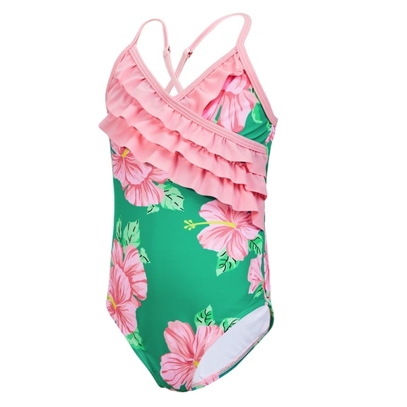 American Trends One Piece Swimsuits for Girls Quick Dry Baby Bathing Suit Bathing Suit for Toddler Girl Crushed Flowers Rose Ruffles 4-5T