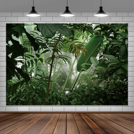Image of Green Tropical Palm Leaves Picture Photography Background Jungle Plants Nature Summer Hawaiian Baby Shower Studio Photo Booth Props 7X5FT