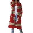 thumbnail image 2 of WFJCJPAF Clearance! Pullover Sweaters for Women Hooded,Women's Loose Sweater Stripe Pocket Knitted Cardigan Button Sweater Women - Red XL, 2 of 6