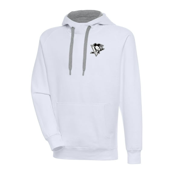 Men's Antigua White Pittsburgh Penguins Metallic Logo Victory Pullover Hoodie