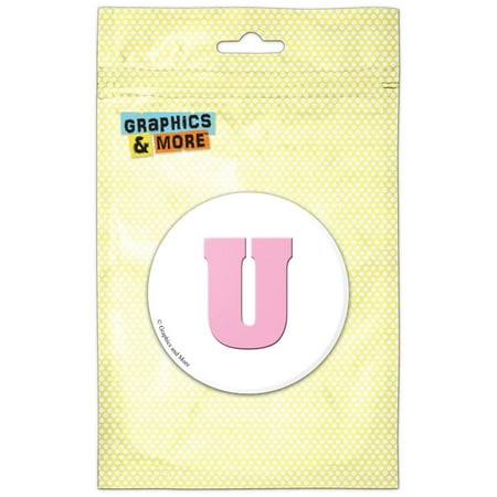 

Letter U Initial Baby Girl Block Font Pink Shower Refrigerator Button Magnet