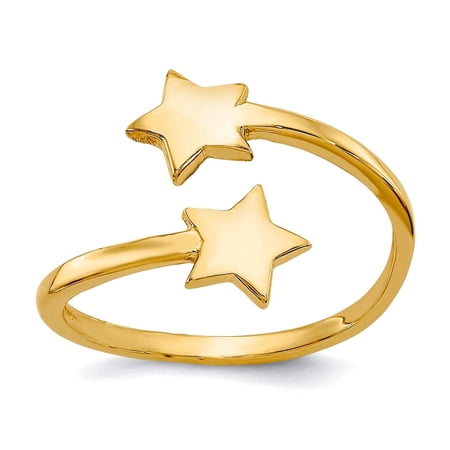 Solid 10k Yellow Gold Polished Double Stars Bypass Adjustable toe ring 1mm Wide toe ring for Women