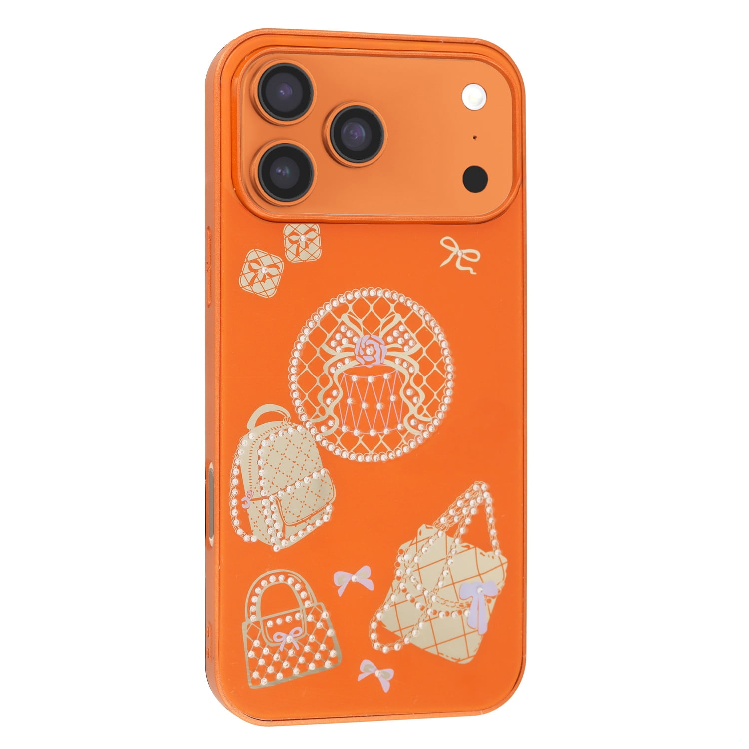 Shiny Rhinestone Phone Case with Designer Bag Style for iPhone 17 Pro Max - Orange