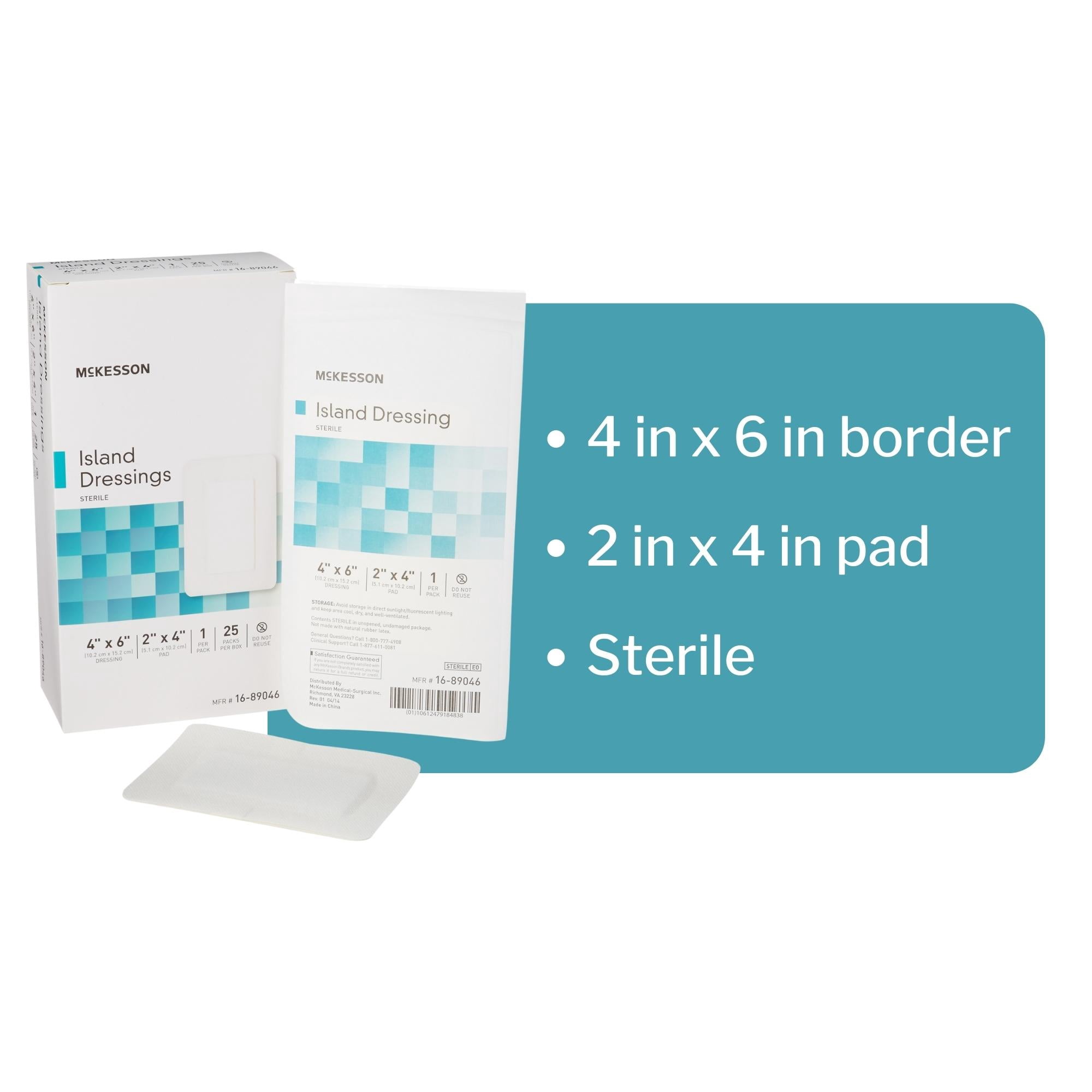 McKesson Island Dressing, Non-Adherent Gauze Pad for Wound Care, 4 in x 6 in, 25 Count, 1 Pack
