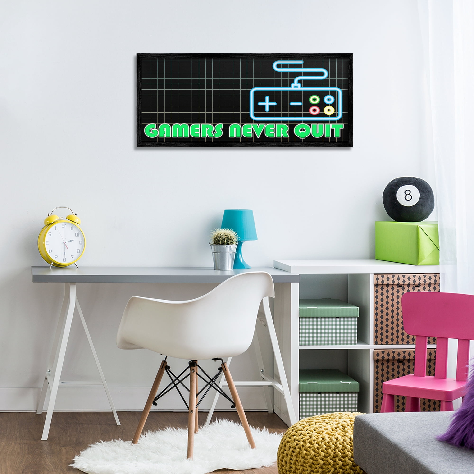 Stupell Industries Gamers Never Quit Neon Black Framed Giclee Art, design by Kim Allen