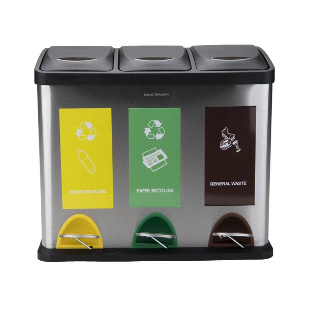 Mind Reader 3Section Stainless Steel Recycle Bin 24 Liter/ 6.5 Gallon