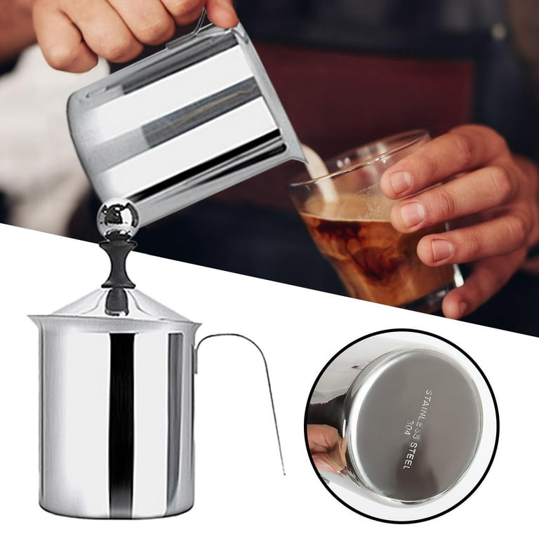 Stainless Steel Manual Milk Frother Coffee Creamer Double Mesh ,Polished  Mirror Finish Outside and Inside Functional Durable 