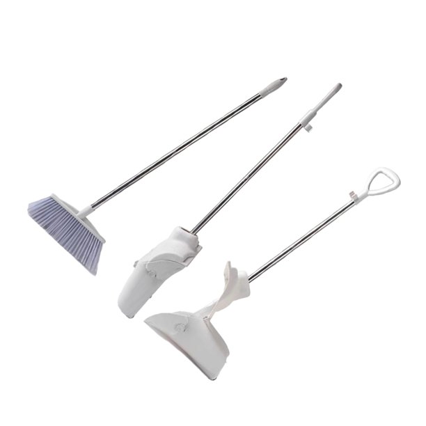 Billuyoard Herramientas de limpieza para el hogar: resistente al viento, fácil de limpiar, juego de barrido de pie plegable Suministros de limpieza para el hogar conjunto gris y blanco