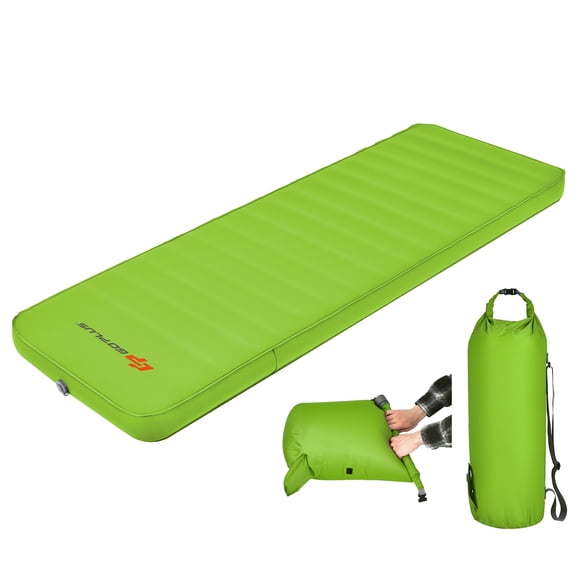 Goplus Folding Sleeping Pad, Self Inflating Camping Mattress with Carrying Bag Green