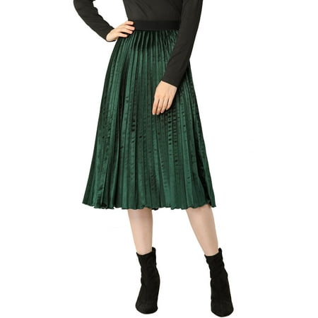 Jupe mi-longue plissÃ©e en velours Ã taille haute Ã©lastique pour femme Vert  XS | Walmart Canada