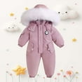 thumbnail image 2 of Bainana Baby Girls Boys Bodysuit Solid Color Long Sleeve Hooded Romper Thermal Warm Baby Winter Zip Up Coat 3-4 Years Pink, 2 of 3