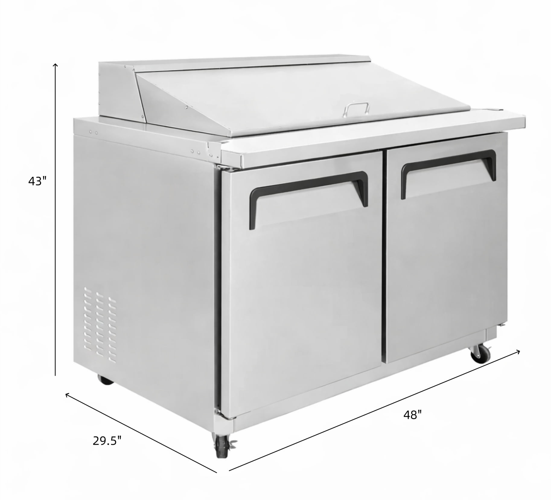 Commercial Sandwich Prep Table Refrigerator, 12 Pan Capacity, Stainless Steel, NSF Certified, 2 Door Undercounter Prep Fridge with Casters