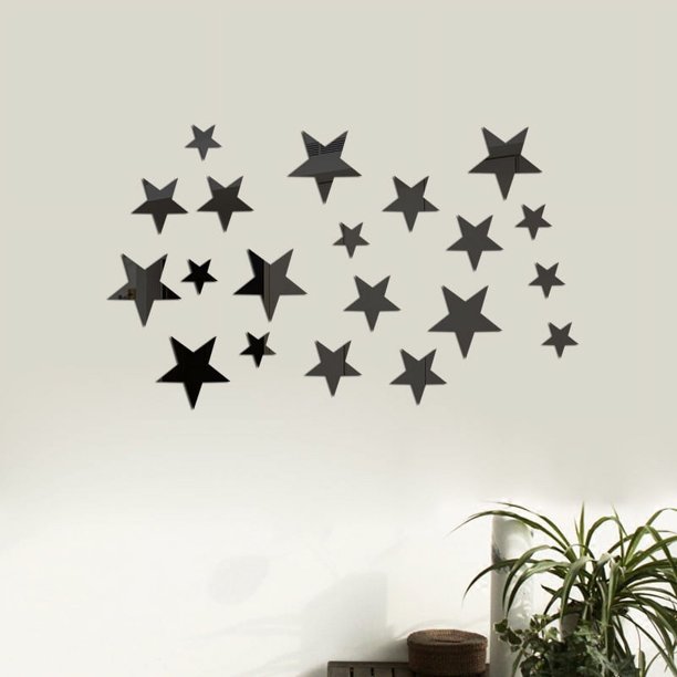 Pegatinas de pared con espejo de combinación de tres tamaños de estrellas, grande, mediano y pequeño