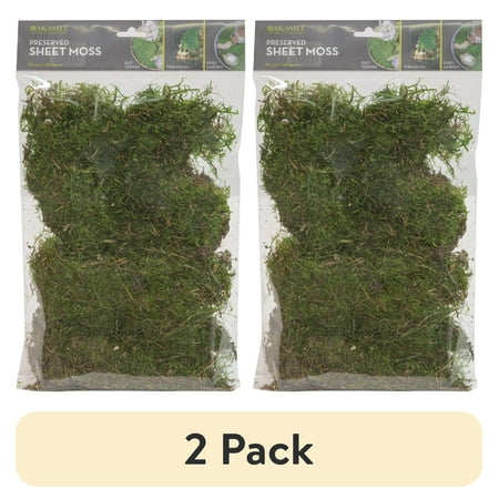 (2 pack) Planter and Terrarium Sheet Moss, Green, 2 oz. Bag, 1" L x 7" Wide x 11" H, Indoor / Outdoor Use
