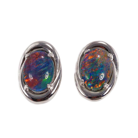 LOVE WHIRLPOOL STERLING SILVER NATURAL LIGHTNING RIDGE AUSTRALIAN OPAL EARRINGS