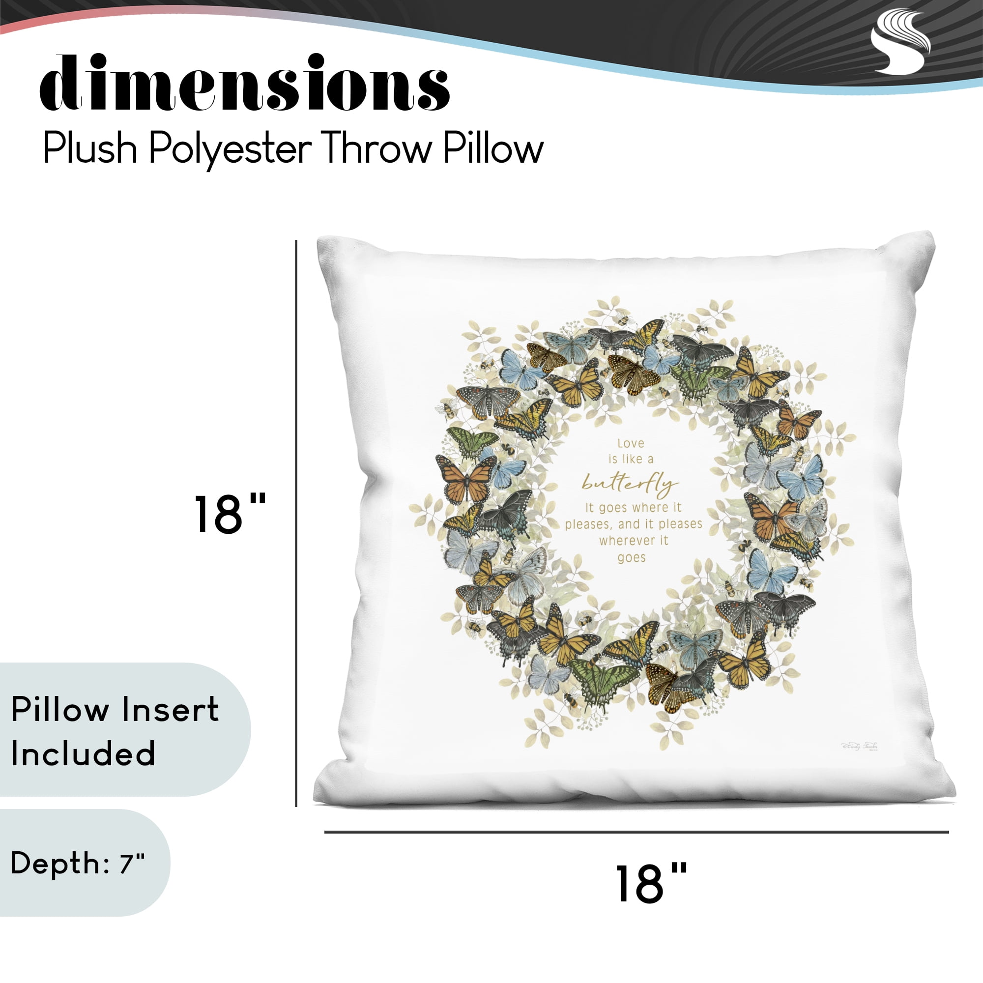 Stupell Industries Life Is Like A Butterfly Wreath Decorative Printed Throw Pillow, design by Cindy Jacobs