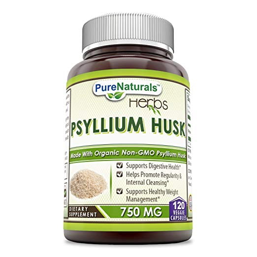 Pure Naturals Psyllium Husk 750 Mg 120 Veggie Capsules, Supports Digestive Health, Helps Promote