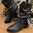 thumbnail image 5 of Women's Fashion Slip On Black Western Cowboy Boots Pointed Toe Chunky Heel Mid Calf Vintage Cowgirl Booties, 5 of 8