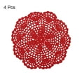 thumbnail image 3 of Uxcell Crochet Doilies Handmade Crochet Cotton Coaster Round Lace Placemats with Floral Patterns Red 4pcs, 3 of 4
