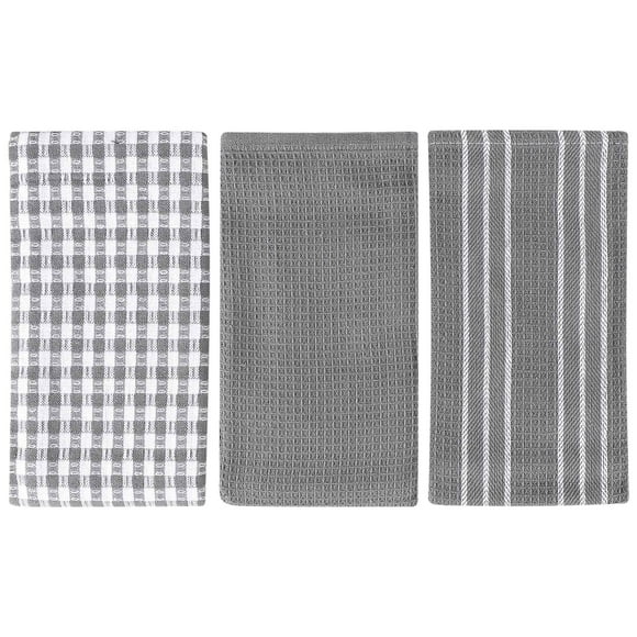 Classic Kitchen Towels, 100% Natural Cotton, The Best Tea Towels, Dish Cloth, Absorbent and Lint-Free, Machine Washable, 18 x 25 Inch, 3 Pack, White with Grey Stripe
