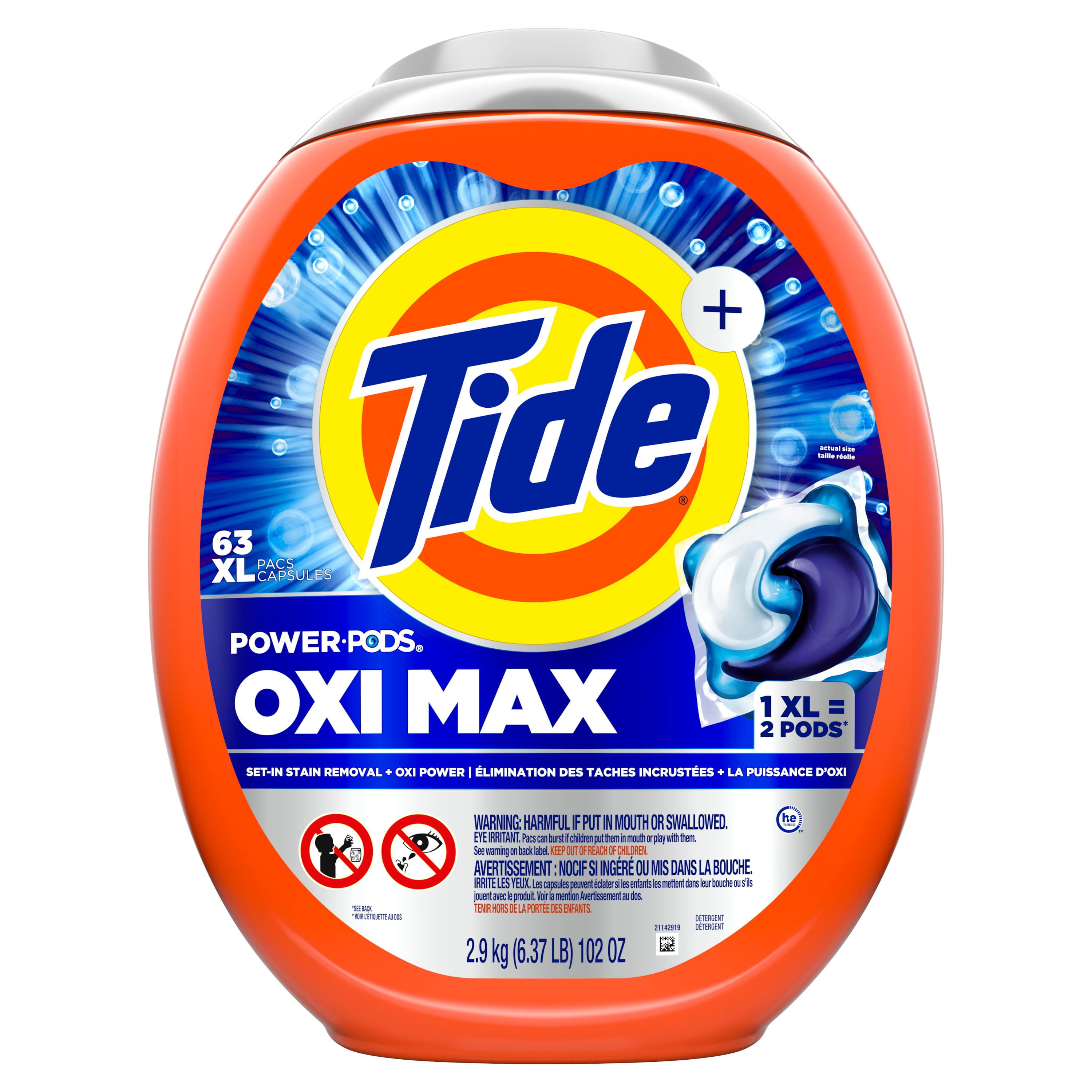 Tide Oxi Max Power PODS Laundry Detergent Pods, Stain Remover Plus Oxi Power, Detergent soap pacs for laundry washing, HE compatible, 3.96 Litres, 100 Wash Loads