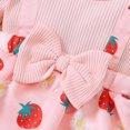 thumbnail image 4 of Mercatoo Baby Girl Fly Long Sleeve Romper Dress Strawberry Print Cute Suspenders Bow Suspenders Skirt + Headband, 4 of 8