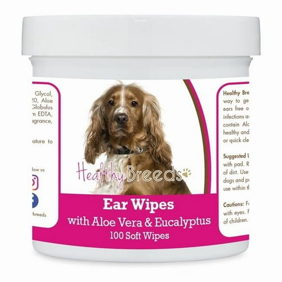 Healthy Breeds 192959823608 English Cocker Spaniel Ear Cleaning Wipes with Aloe & Eucalyptus for Dogs - 100 Count