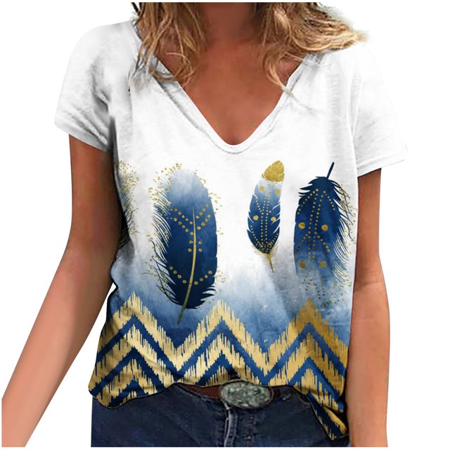 Camisetas con estampado floral con cuello en V para mujer Blusas femeninas cómodas a la moda Tops OAVQHLG3B Store lin121212