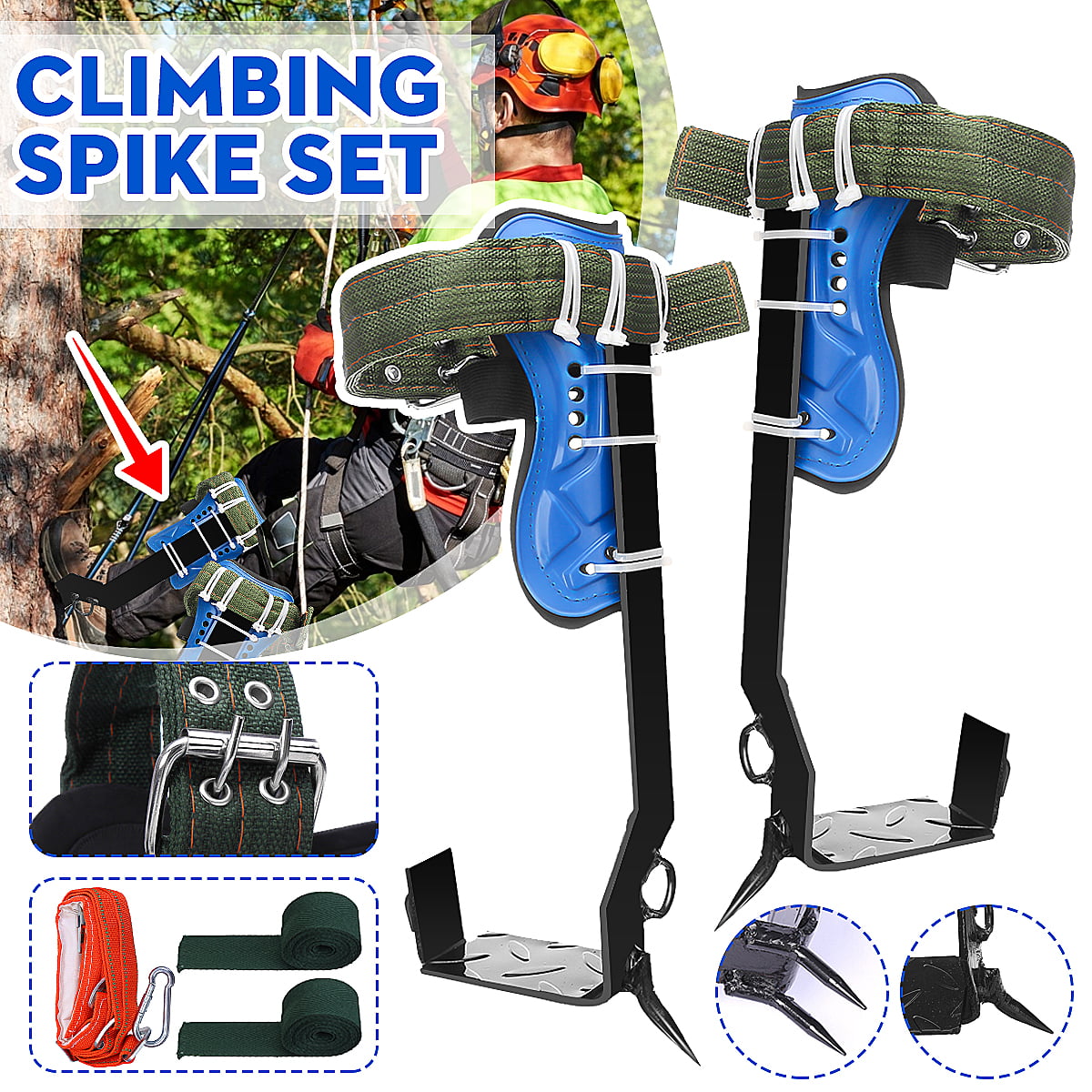 2 Gears Tree Climbing Spike Set Adjustable Safety Belt Lanyard Rope Rescue Belt 