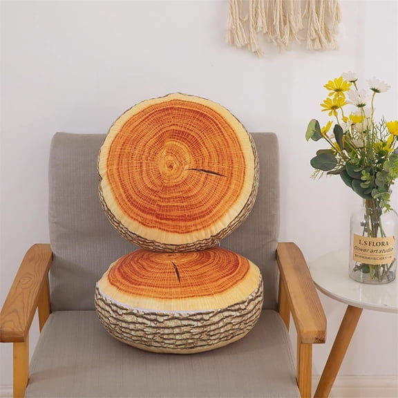 Tree Stump Throw Pillow Round Cushion, 3D Print Wood Log Floor Pillow, Novelty Decorative Seat Cushion, For Living Room Bedroom 16In