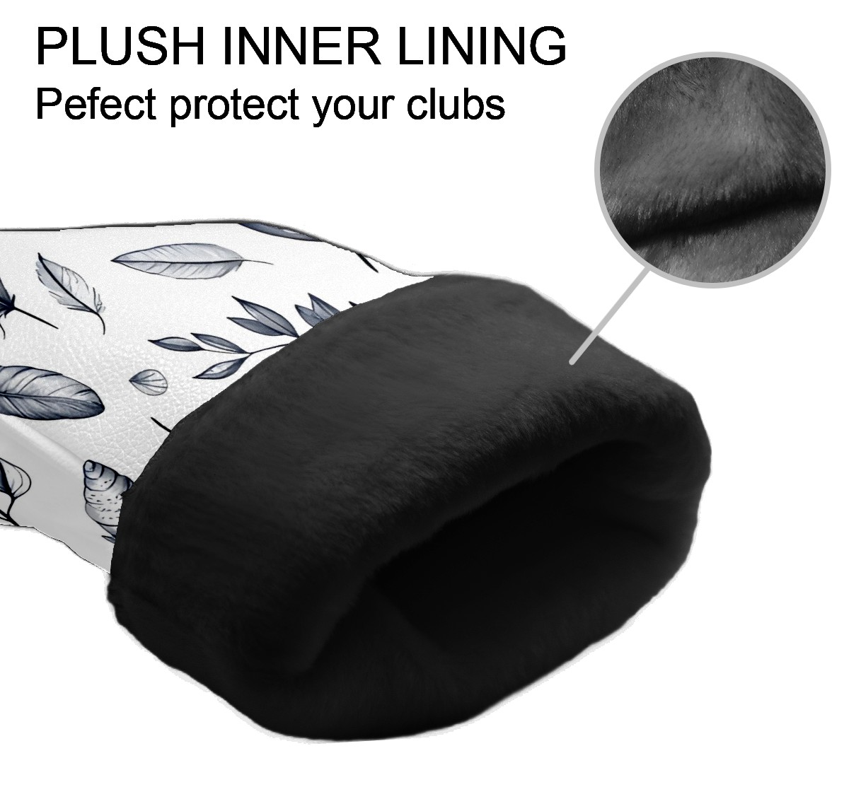Golf Club Covers, White Leaf Premium PU Leather Driver Hybrid Putter Head Covers with Velvet Lining, Waterproof Golf Gifts for Men Women