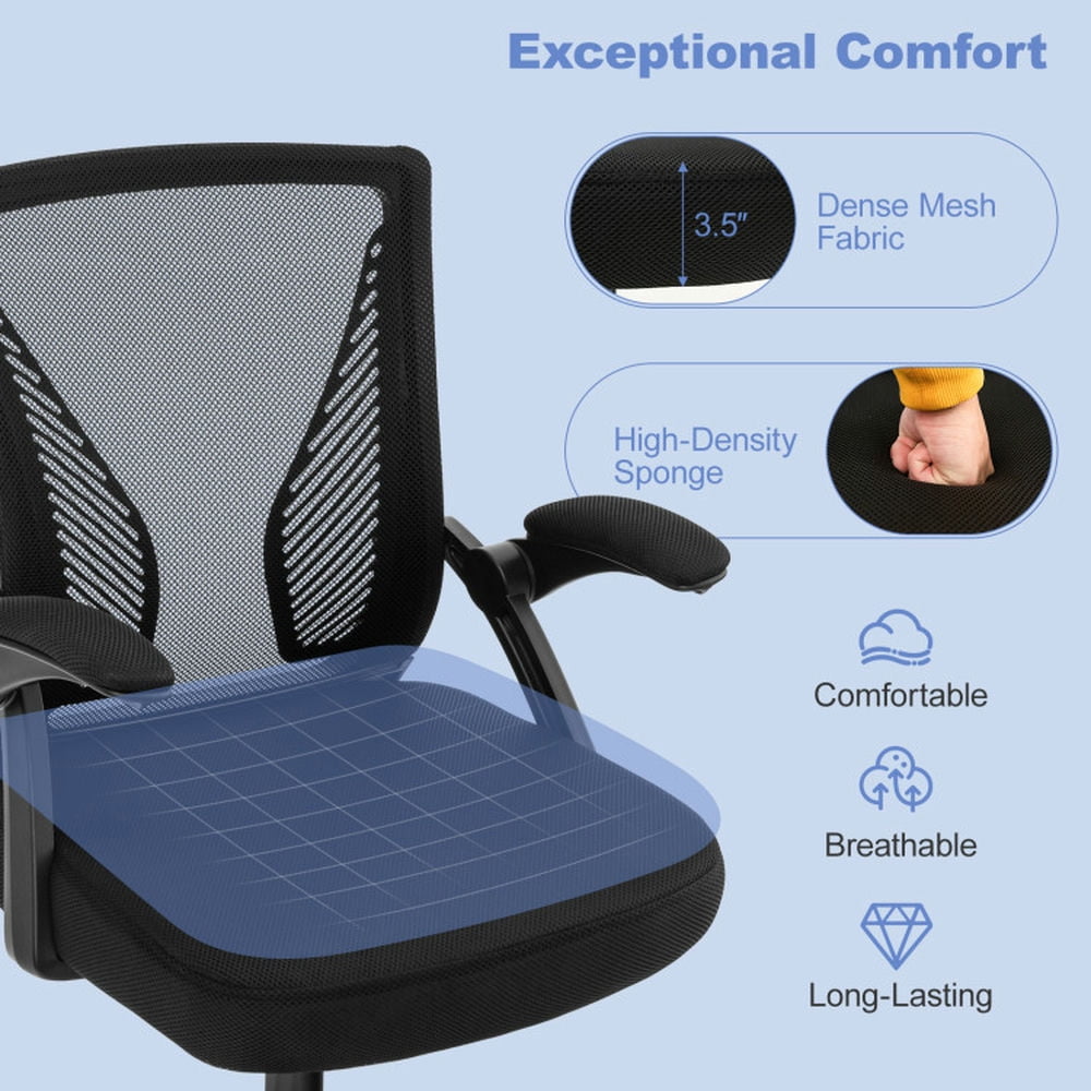 Demi Bonn Ergonomic Office Chair Adjustable Swivel Chair with Flip-Up Armrests and Rocking Backrest, for Home, Bedroom, Study, Black
