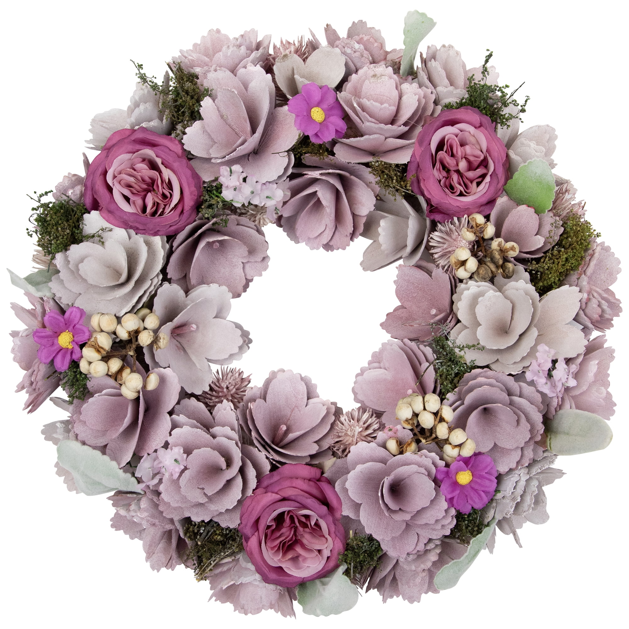Northlight Wooden Floral Artificial Spring Wreath with Dried Foliage - 13.5" - Purple