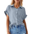 thumbnail image 1 of Women's Solid Color Casual Batwing Sleeve Button Pocket Short Sleeve Shirt, 1 of 4