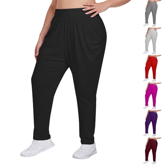 Plus Size Women's Wide Leg Sweatpants Athletic Yoga Pants with Pockets