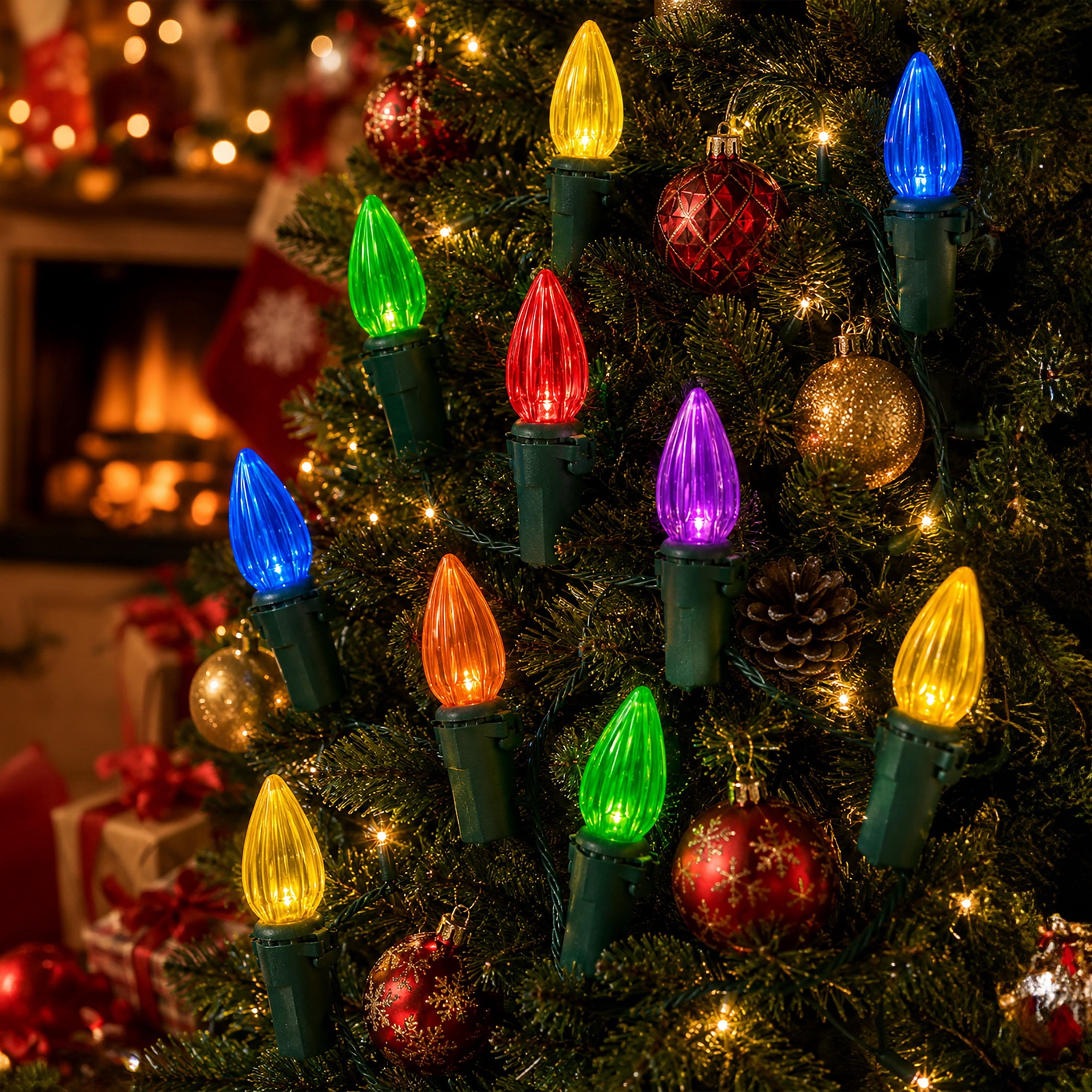 Indoor 20-Count Battery-Operated LED Vertical-Cut C3 Christmas String Lights, Multicolor, Green Wire, 6.33', by Holiday Time