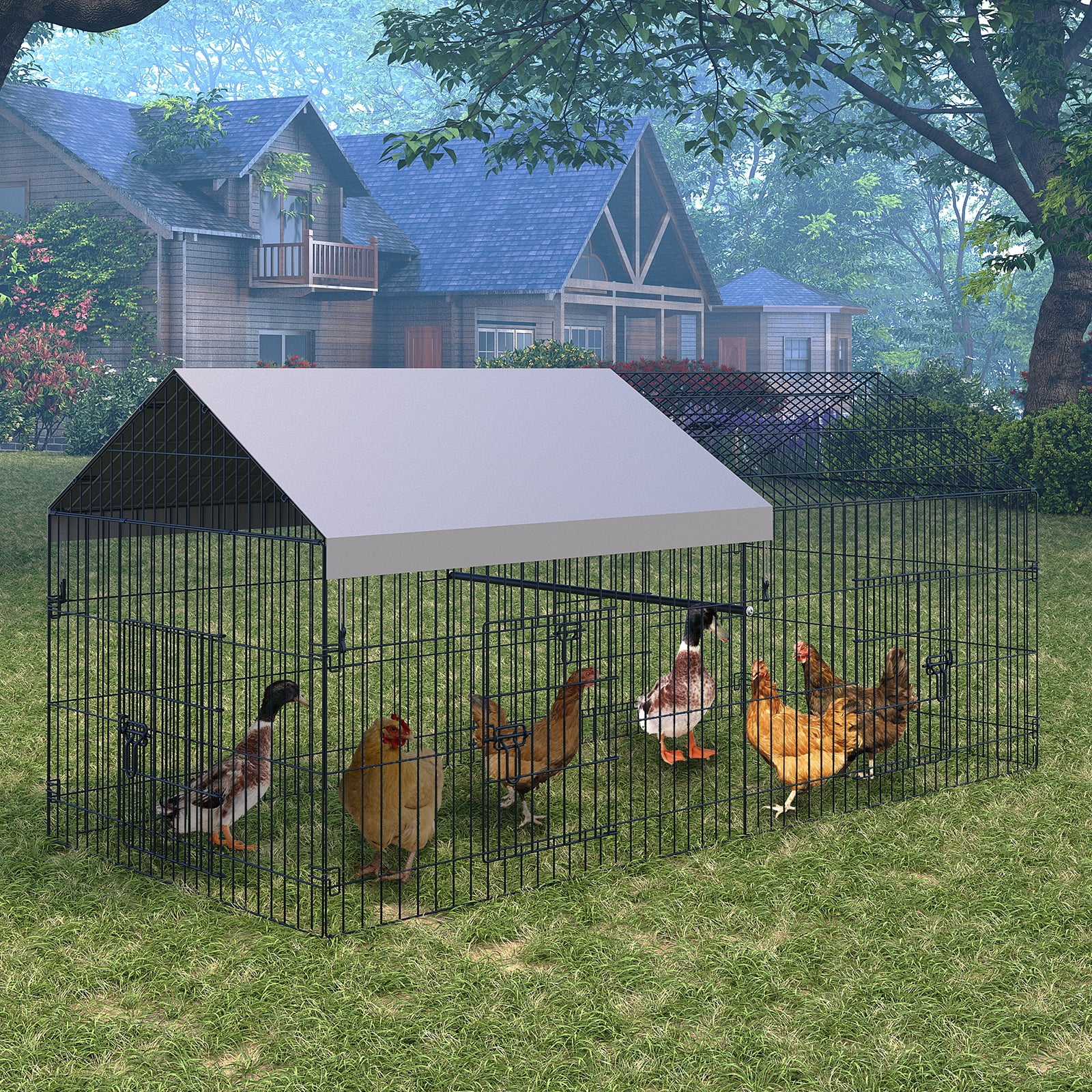 Heavy Duty Large Metal Chicken Coop - Walk-In Poultry Cage with Waterproof & UV-Resistant Cover - Portable Outdoor Hen House for Chickens, Ducks, Rabbits - Backyard & Farm Use - 86"L x 40"W x 40"H