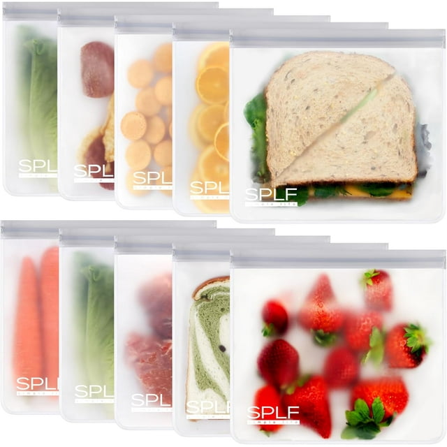 Paquete de 10 bolsas reutilizables para sándwich, aptas para lavaplatos, bolsas reutilizables de cuarto de galón, bolsas de almacenamiento de alimentos extra gruesas a prueba de fugas