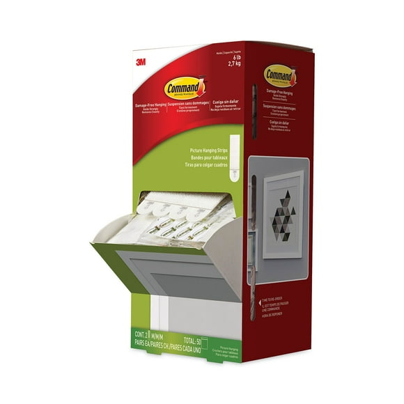 Command Picture Hanging Strips, Cabinet Pack, Removable, 0.75" x 2.75", White, 4/Set, 50 Sets/Carton