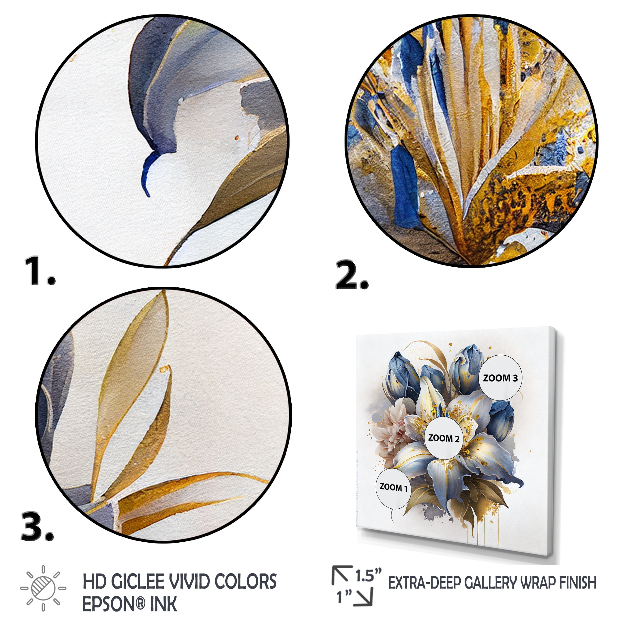 Designart Gold And Blue Lily Bouquet III Canvas Wall Art