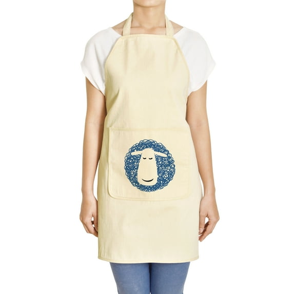 Cartoon Sheep 6 Printed Khaki Kitchen Apron 27 x 32.5 Inch with Pocket APR