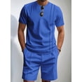 thumbnail image 4 of Men'S 2 Piece Outfits Short Sleeve Casual Shirt and Shorts Sets Royal XL, 4 of 7