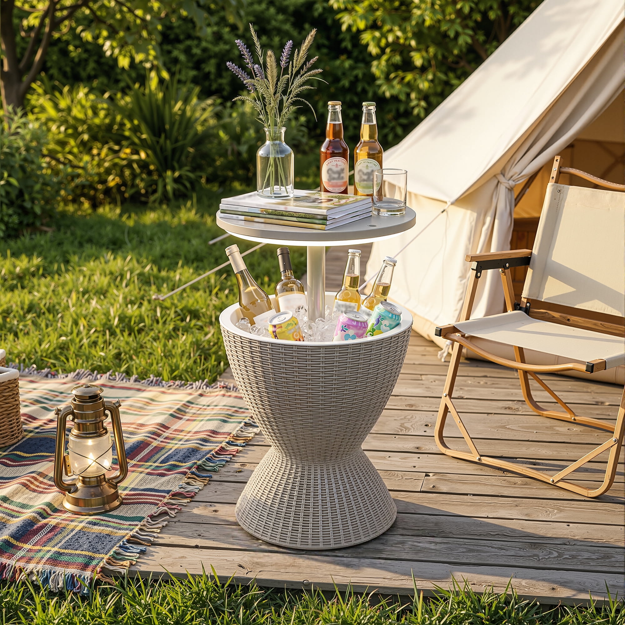 Fazzn  Outdoor Cooler Side Table - 3 in 1 - Designed for use as Outdoor Side Table, Patio Decor and Ice Chest.Black/Brown