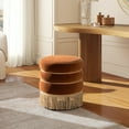 thumbnail image 3 of Edward 17.5" Round Upholstered Ottoman with Bullion Fringe Burnt Orange Performance Velvet, 3 of 9