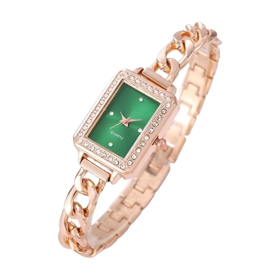 DESIGNICE Women Quartz Watches Wrist Chain Strap Square Watch Easy Read Dial Classical Office Ladies Fashion Dress Up Adjustable Stainless Steel Green